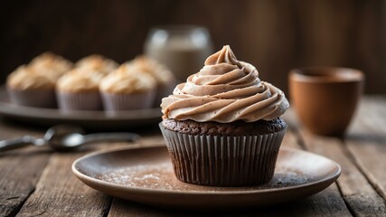 an image of a single perfectly frosted nutella cupcake background