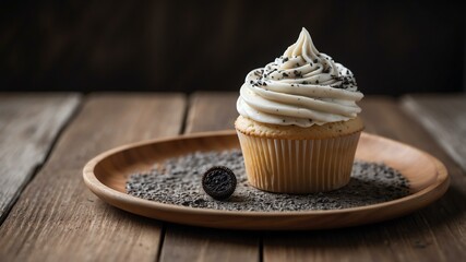 an image of a single perfectly frosted cookies and cr background