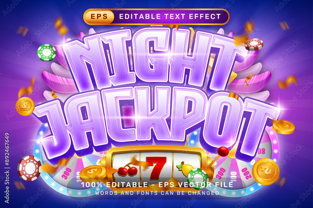 Sticker night jackpot 3d text effect and editable text effect with light background