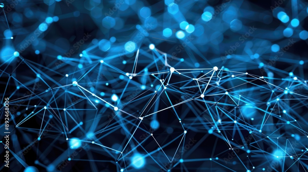 Poster a web of luminous blue lines connecting glowing dots against a dark background