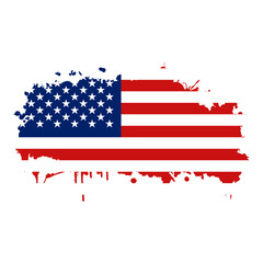 Vector EPS Graphics Of Paint Splatter Shape With Flag Of The USA, Isolated On White Background. Grunge american ink splattered flag vectors.