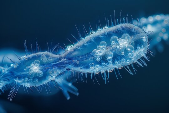 Vivid Close-up of Ciliates in Freshwater Environment with Detailed Focus on Cilia Movement
