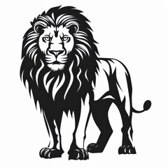 Fototapeta premium Black and white flat vector art of a lion, svg style, isolated on white background, simple vector art design