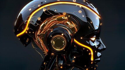 Fototapeta premium Profile of High-Tech Android with Advanced Cybernetic Systems and Lights