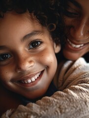 A close-up shot of a child and a woman together