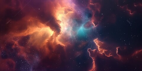 Naklejka premium Colorful space galaxy cloud nebula. Stary night cosmos. Universe science astronomy. Supernova background wallpaper created by ai