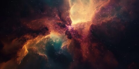 Fototapeta premium Colorful space galaxy cloud nebula. Stary night cosmos. Universe science astronomy. Supernova background wallpaper created by ai