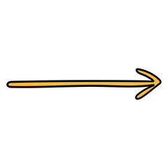 Hand drawn cartoon orange arrow on white background.