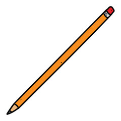 Hand drawn cartoon pencil with eraser on white background.