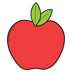 Hand drawn cartoon red apple on white background.