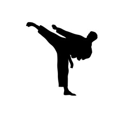 martial arts, silhouette of man kicking with right foot vector