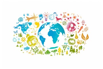 A stunning illustration of our planet surrounded by symbols of eco-friendliness, highlighting the importance of green living. The image radiates a sense of hope and harmony with nature.