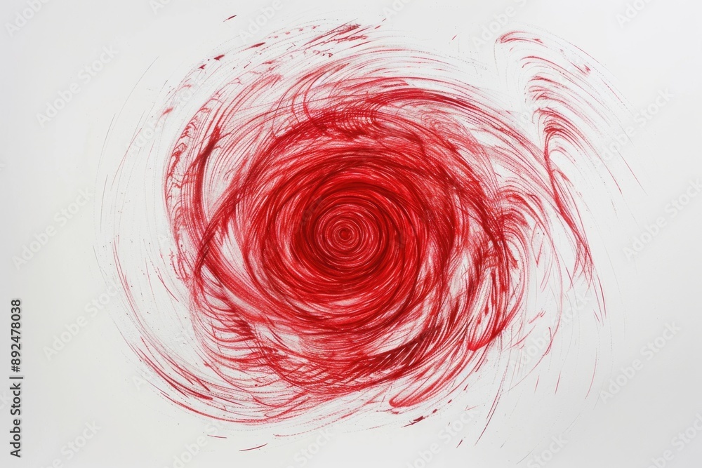 Poster a simple design featuring a red spiral on a white surface, great for use in presentations or as a ba