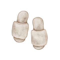 House slippers beige watercolor illustration of self-care, home comfort, mental health