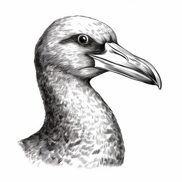 recommend clip art: Black and white Vintage engraved art of an albatross isolated on white background, ink sketch illustration, simple vector art design, highly detailed line art, high contrasty.