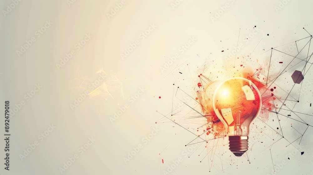 Poster Light bulb with colorful abstract elements. Representing creativity and bright ideas.