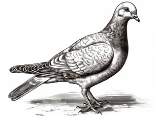 Fototapeta premium Black and white Vintage engraved art of a dove isolated on white background, ink sketch illustration, simple vector art design, highly detailed line art, high contrasty 