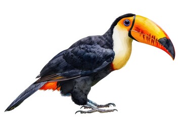 Fototapeta premium A bird with distinctive black and orange plumage perches on a branch, ready to take flight