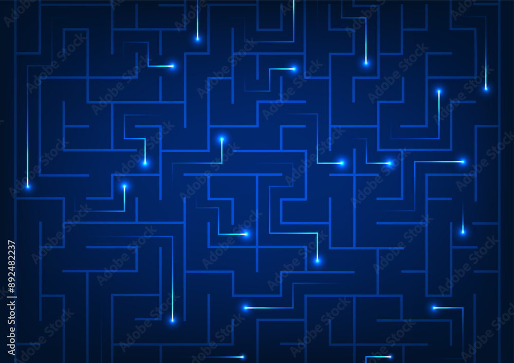 Poster technology background maze with light lines leading the way shows the use of cyber technology to sea