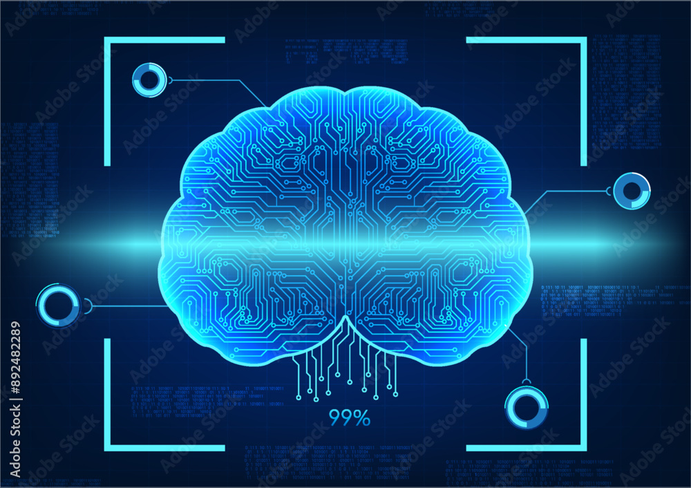 Poster artificial intelligence technology that scans the brain of an ai, which is a technological circuit, 