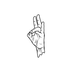 black and white prithvi mudra right hand geture vector line art
