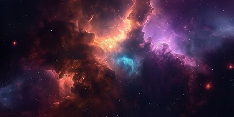 Naklejka premium Colorful space galaxy cloud nebula. Stary night cosmos. Universe science astronomy. Supernova background wallpaper created by ai