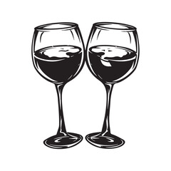 Two wine glasses logo. Wine Company or Restaurant or Bar Design Element. Vector Simple Black and White Symbol. Vector illustration