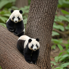 Obraz premium two baby Pandas in a natural environment
