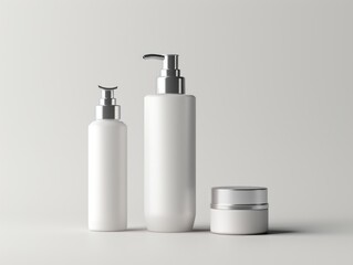 Minimalistic Skincare Product Mockup with Pump Bottle, Tube, and Dropper on White Background