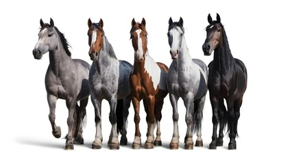 Obraz premium Horses in a line on a white background