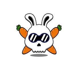 simple design of a rabbit skull wearing sunglasses, white background. Vector illustration