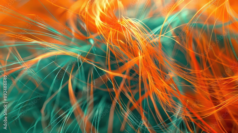 Fototapete bstract network of orange and teal fibers, creating an energetic and engaging backdrop perfect for dynamic text
