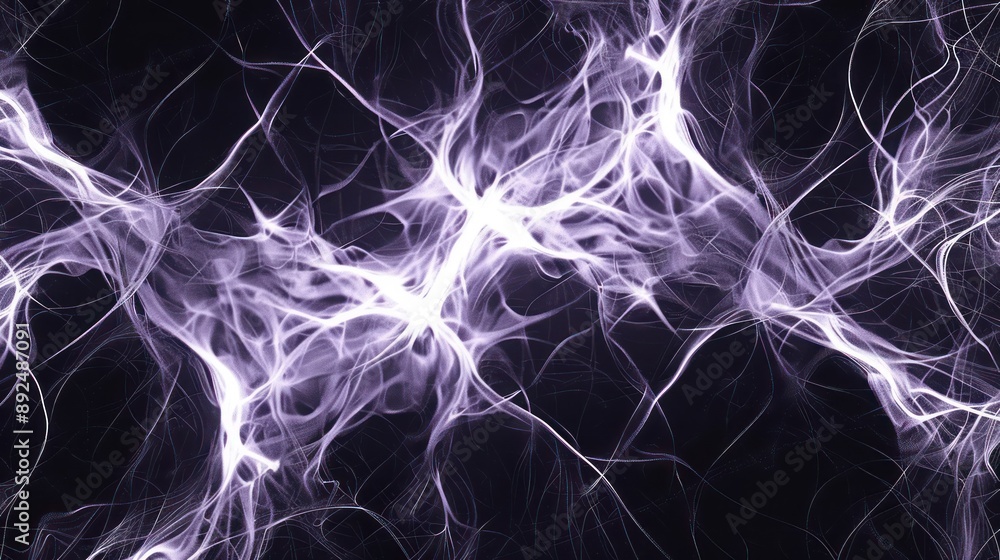 Fototapete bstract pattern of glowing white and deep purple lines on a black canvas, creating a visually stunning space for text