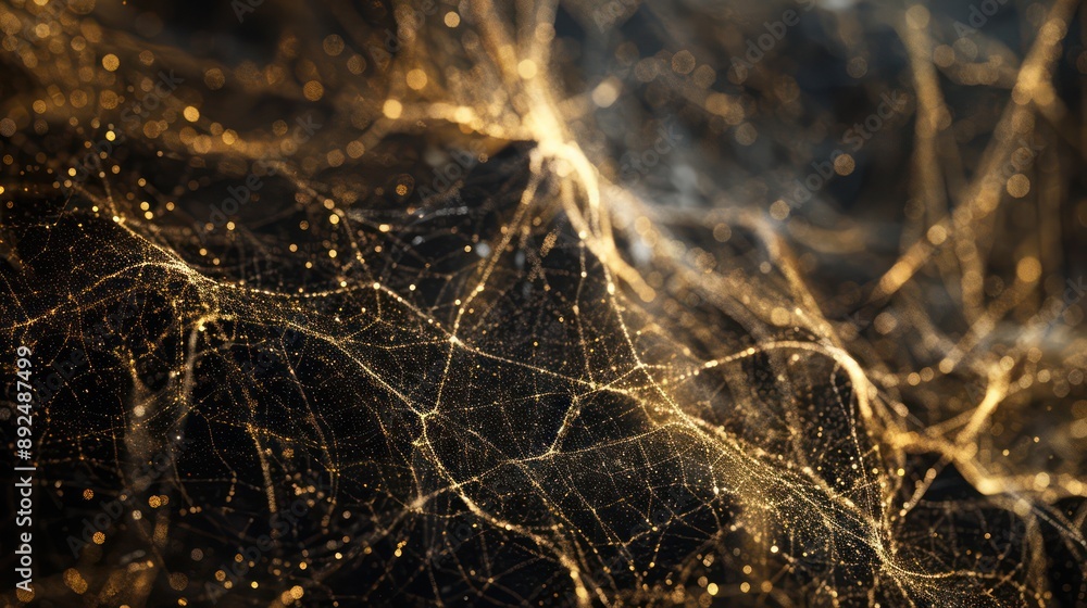 Fototapete bstract web of gold and black threads, sprawling across a matte background, perfect for luxurious and high-end text placement