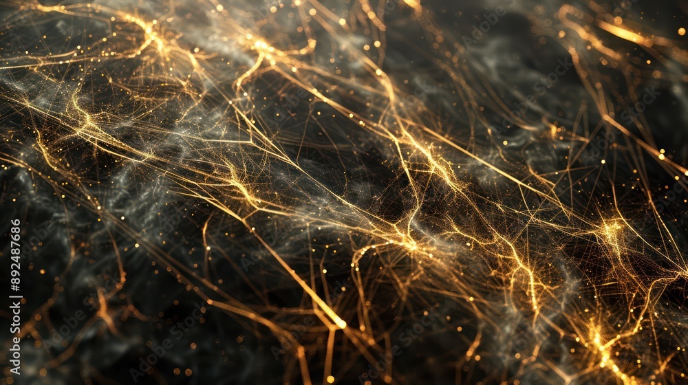 Fototapete bstract web of gold and black threads, sprawling across a matte background, perfect for luxurious an