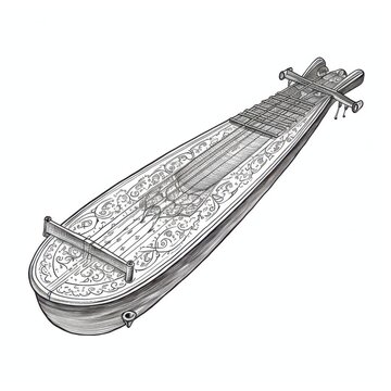 recommend clip art: Black and white Vintage engraved art of a dulcimer isolated on white background, ink sketch illustration, simple vector art design, highly detailed line art, high contrasty. 
