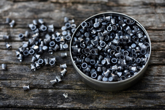 Lead bullets for an air rifle. Bullets for sports weapons. A can of bullets.