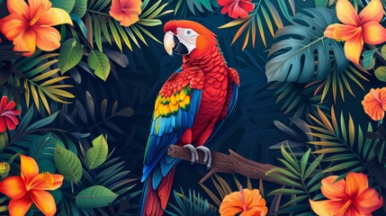 tropical bird patterns, lively parrot drawings combined with tropical elements form a vibrant and cheerful design
