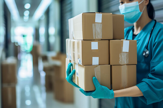 A courier delivers medical supplies to a healthcare facility, emphasizing the critical role of timely and reliable delivery services in the healthcare sector, ensuring essential medical needs are met 