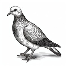 Fototapeta premium Black and white Vintage engraved art of a dove isolated on white background, ink sketch illustration, simple vector art design, highly detailed line art, high contrasty