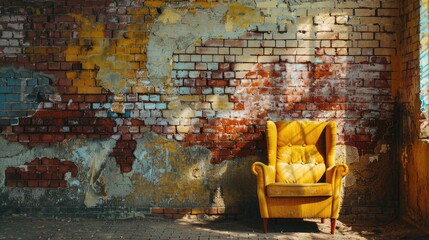 Vintage chair next to a brick wall