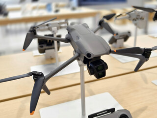 Modern drone for video and photo in the light store