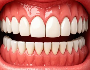 Obraz premium 3D Rendered Human Mouth with White Teeth and Pink Lips