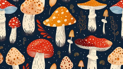 whimsical mushroom art, explore a delightful mushroom pattern in a whimsical style, perfect for infusing a playful touch into your design project