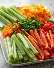 a platter filled with cut up veggies on top of a table