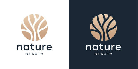 High-quality Tree, plants and flower logo design template. Abstract leaf outline round icon 