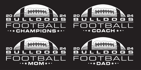 Football Champions 2024 - Bulldogs Designs is a sports design template that includes a graphic basketball and a space for your own teams name. This design is great for advertising and promotions.