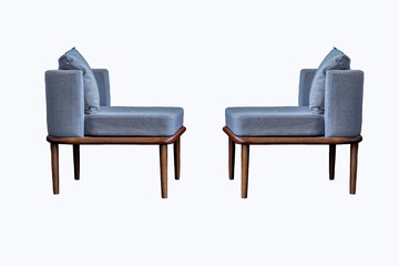 Two gray luxury classical armchair with wooden legs isolated on white background.with clipping path.