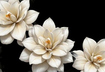 image of three gardenia flowers on a black background