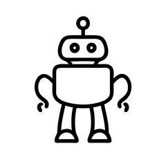 Cute robot cartoon icon character, line stoke isolated, graphic design sign